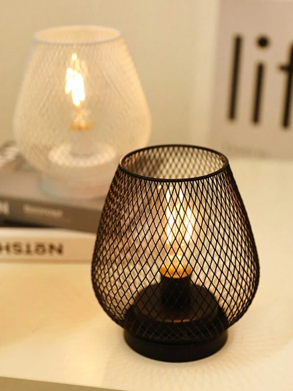 1pc Creative Mesh Design Led Table Lamp In Black/white For Living Room/study Room Decor, Night Light Yellow