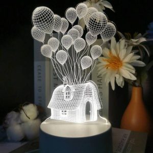 1pc 3d Dreamy Balloon House Led Night Light With Warm Light, Usb Powered, Perfect Christmas Decoration & Gift, Suitable As Bedside Lamp For Bedroom, Romantic Atmosphere Light, Creative Present Light White