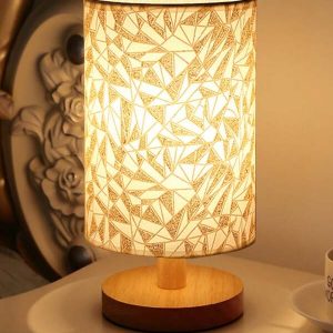 1pc Modern Nordic Wooden Frame Linen Desk Lamp Light In The Bedroom Warm Led Lamp Usb Power Supply Creative Bedside Lamp Is Suitable For Bedroom Living Room Dining Room Study. Triangle Pattern