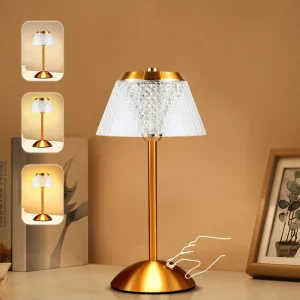 Portable Crystal Table Lamp,Cordless Metal Vintage Desk Lamp,3 Color Touch Control Rechargeable Lamp,3-Levels Brightness Room Decor Desk Lamp,Living Room,Kitchen,Dining Room Lamp 1Pc