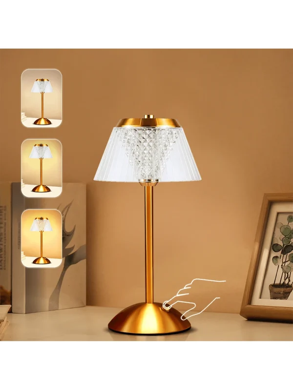 Portable Crystal Table Lamp,Cordless Metal Vintage Desk Lamp,3 Color Touch Control Rechargeable Lamp,3-Levels Brightness Room Decor Desk Lamp,Living Room,Kitchen,Dining Room Lamp 1Pc