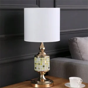 23" Rose Gold Bohemian Glass Mosaic Modern Table Lamp White