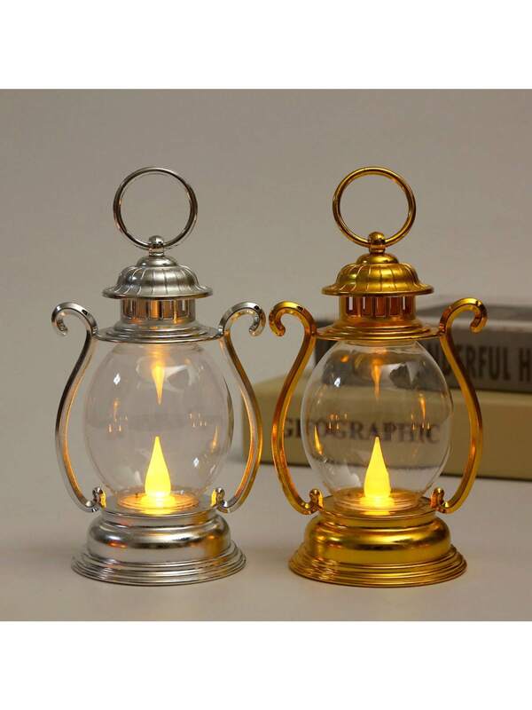 1pc Creative Atmosphere Decoration, New Vintage-Style LED Candle Lamp Handheld Camping/Hiking Oil Lamp, Gift Oil Lamp, Small Table Lamp Multicolor