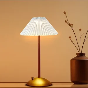 Vintage Pleated Table Lamp,Portable LED Table Lamp With Touch Sensor, 3 Color Touch Control Rechargeable Lamp,3-Levels Brightness Metal Desk Lamp, Night Light, Bedside Lamp,Dining Room Lamp White