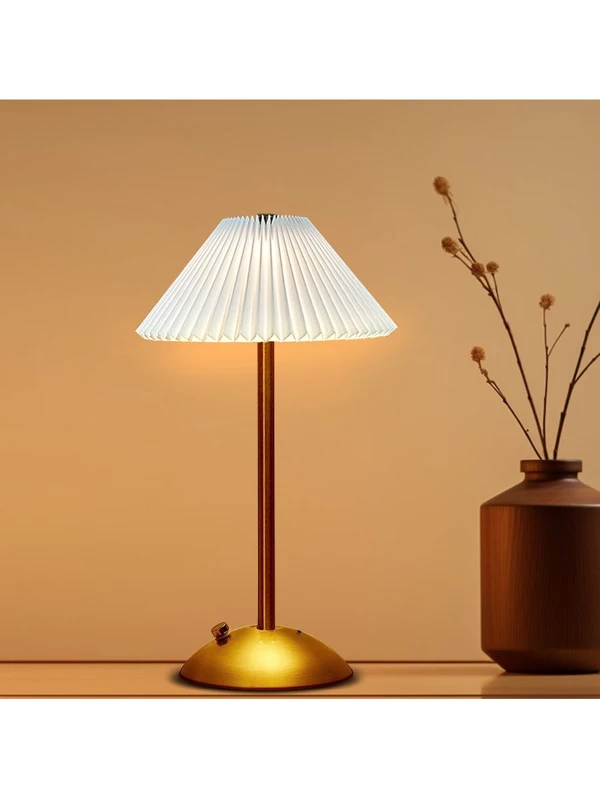 Vintage Pleated Table Lamp,Portable LED Table Lamp With Touch Sensor, 3 Color Touch Control Rechargeable Lamp,3-Levels Brightness Metal Desk Lamp, Night Light, Bedside Lamp,Dining Room Lamp White