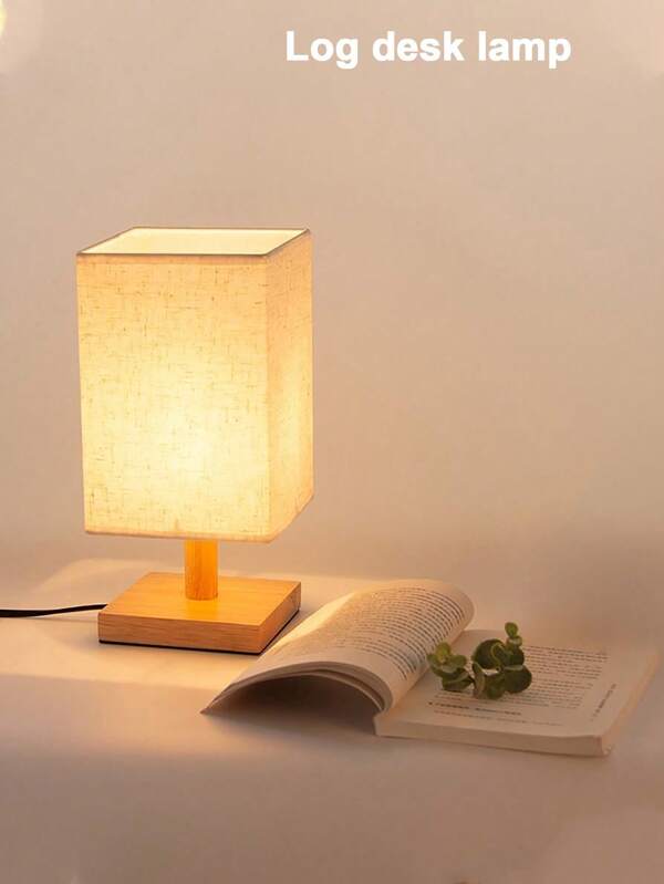 1pc Wooden Table Lamp With Linen Shade, USB Night Light, Suitable For Bedroom, Living Room, Etc. Various