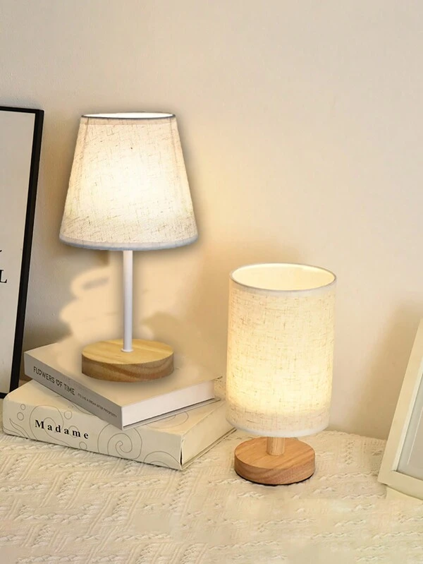 Creative Warm Table Lamp, Bedroom Bedside Lamp, Nordic Solid Wood & Fabric Decor, USB Powered, Bedroom, Study, Airbnb, LED Nightlight Multicolor