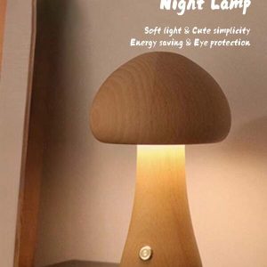 LED Wood Mushroom Lamp, Cordless Table Lamp With USB Charging, Portable Dimmable Battery, Light For Bedroom Nightstand/Living Room/Study Room Multicolor