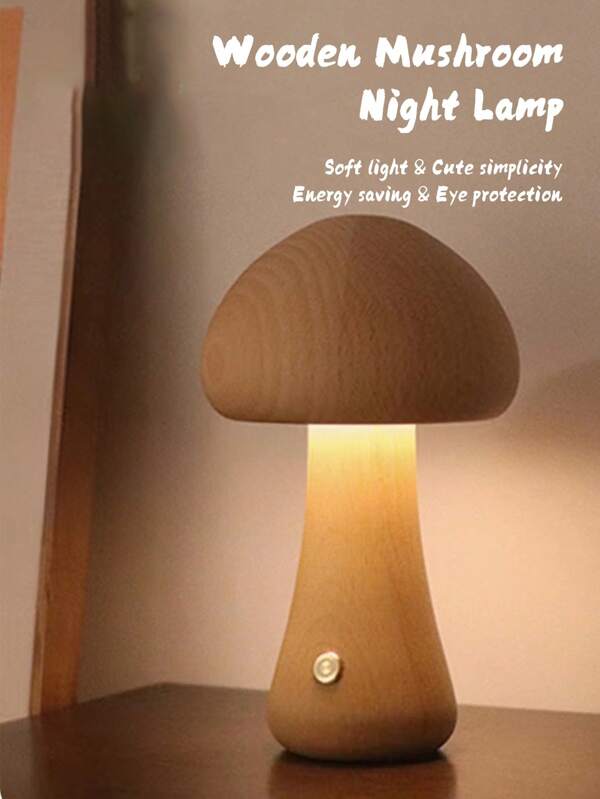 LED Wood Mushroom Lamp, Cordless Table Lamp With USB Charging, Portable Dimmable Battery, Light For Bedroom Nightstand/Living Room/Study Room Multicolor