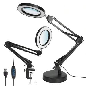 Dsermall LED Magnifier Desk Lamp 8x Magnifying Glass With Light Swing Arm Desk Table Light USB Reading Lamp Multicolor