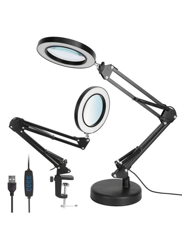 Dsermall LED Magnifier Desk Lamp 8x Magnifying Glass With Light Swing Arm Desk Table Light USB Reading Lamp Multicolor