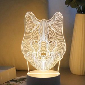 1pc Warm Light Abstract Wolf Head Bedside Lamp, Acrylic Horse Head Shaped Table Lamp, Creative Animal Design Small Night Light Yellow