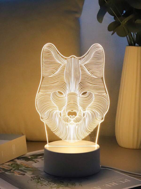 1pc Warm Light Abstract Wolf Head Bedside Lamp, Acrylic Horse Head Shaped Table Lamp, Creative Animal Design Small Night Light Yellow