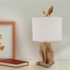 Modern Golden Rabbit Table Lamp 110V With E26 Bulb Base Bedroom Bedside Lighting Fixtures For Living Room Dining Room Study Room Desk Lights (Bulb Not Included) white light