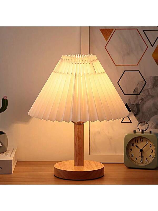 1pc Nordic Style Wooden Table Lamp, Decor For Living Room/Bedroom/Bedside, Modern Minimalist Design Wooden Table Lamp Accessory Beige