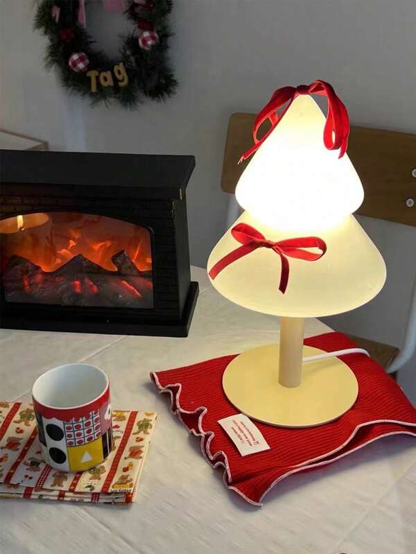 Table Lamp Christmas Tree Table Lamp, Glass Desktop Ambient Decoration Table Lamp, Christmas Night Light Eye Protection Bedside Lamps Multicolor