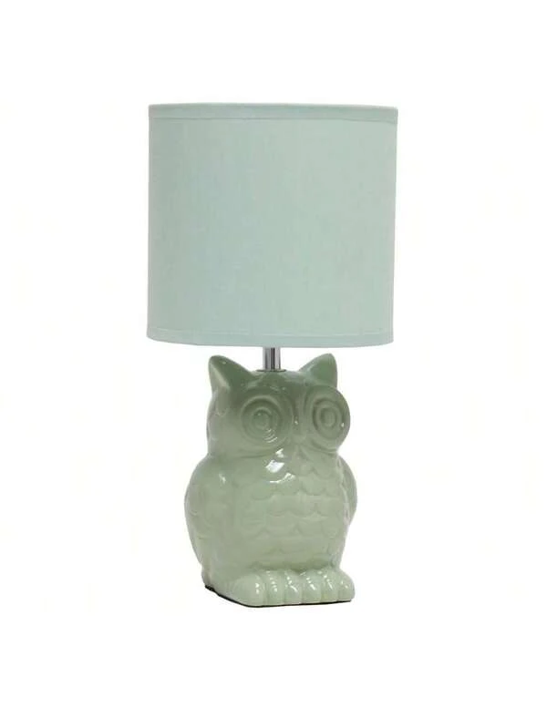 Simple Designs 12.8" Tall Contemporary Ceramic Owl Bedside Table Desk Lamp With Matching Fabric Shade For Home Decor, Bedroom, Nightstand, Living Room, Entryway, Kids' Room, Nursery, Dandelion Yellow Sage Green